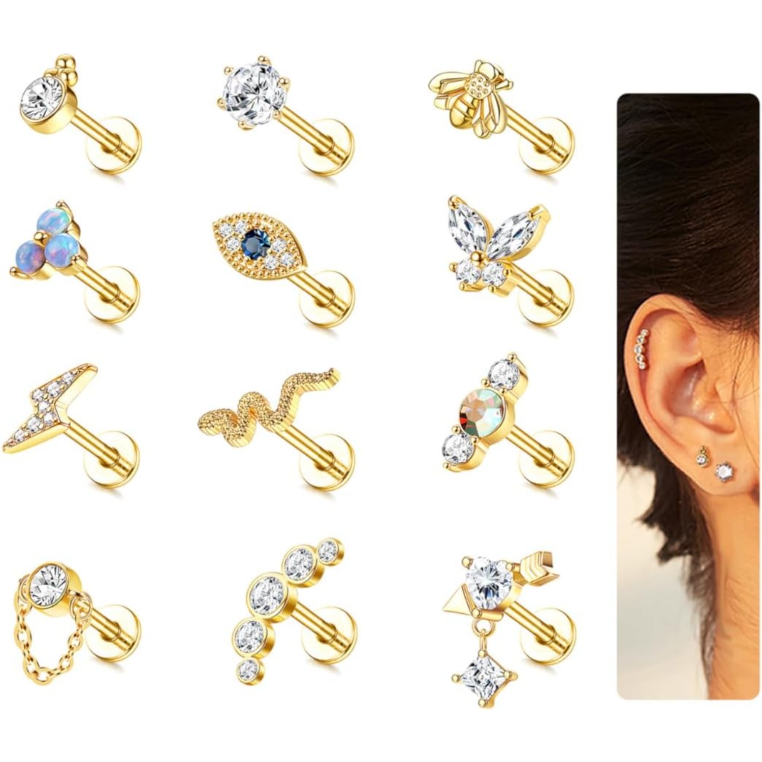 Bobisty 1Pc Orecchini con cart - Body Jewelry Flat Back recensione e prezzo