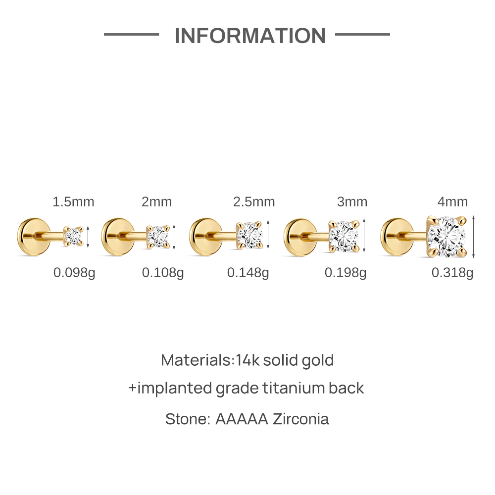Orecchini a lobo AIDE in oro m - Body Jewelry Flat Back recensione e prezzo