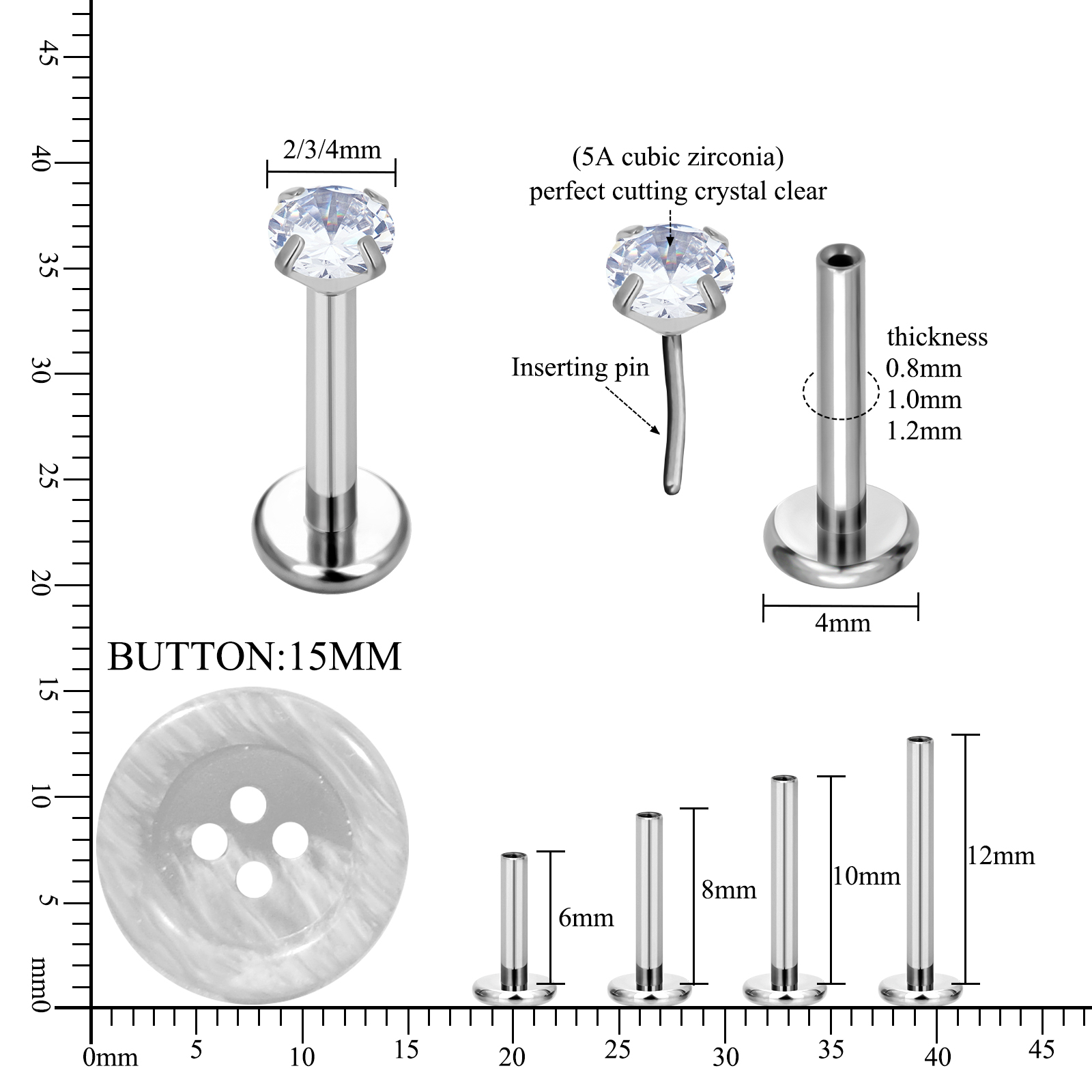 Orecchini a perno labret senza - Body Jewelry Implant Grade recensione e prezzo