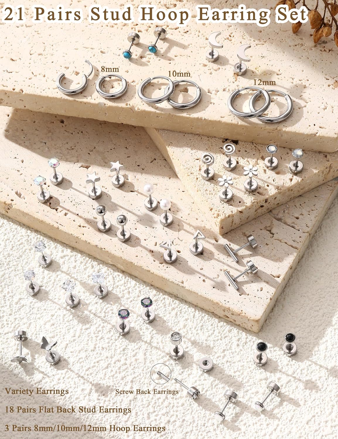 FASACCO 1 paio di orecchini in - Body Jewelry Flat Back recensione e prezzo